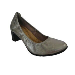 Clarks Collection Neily Pearl Metallic Pewter Leather Flexible Pumps Womens 9.5
